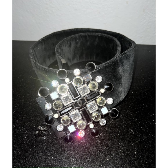 CHANEL black velvet wide Pastae belt large crystal buckle 06 rare 36 90 main image 7